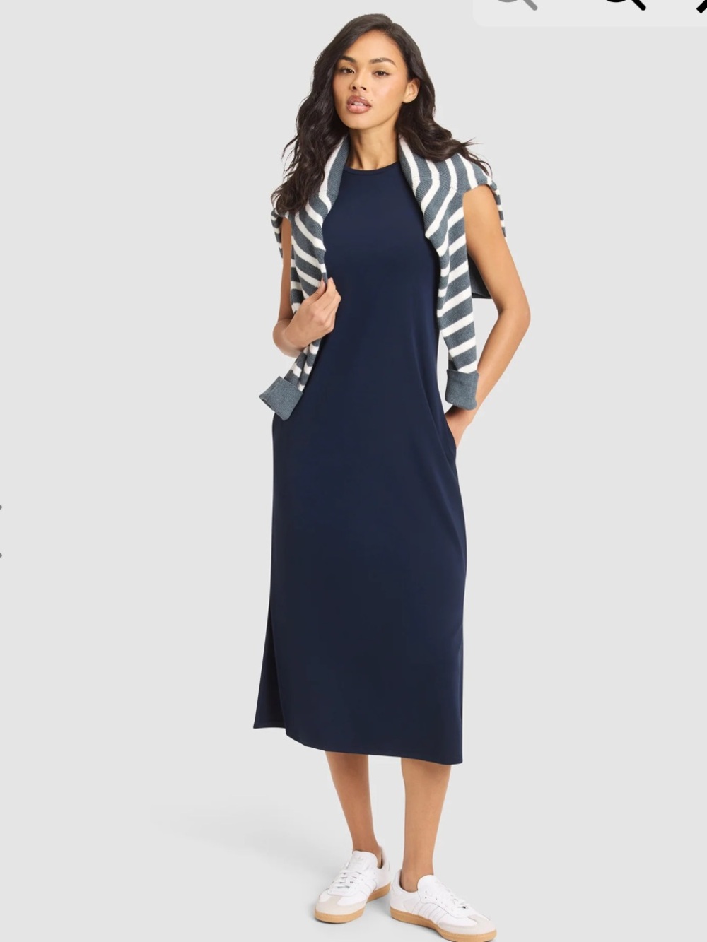 Cozy Earth Women's Brushed Bamboo Sleeveless Midi Dress Navy Size Large